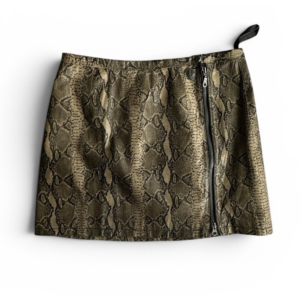 Harley-Davidson Snake Skin Print Mini Skirt Women's Brown Leather Size 10
